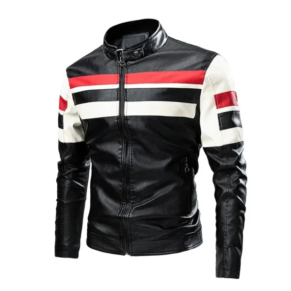 Men Stand Collar Moto Leather Jackets 2