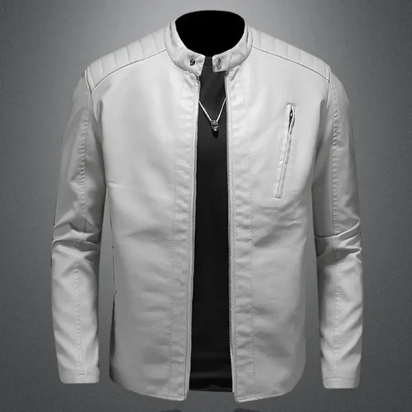 Men Leather Stand Collar Slim Jacket