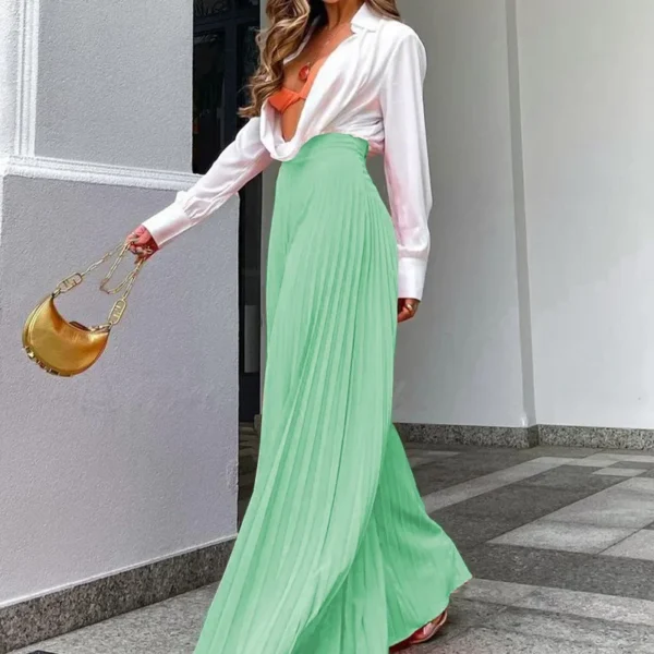 Women's Elegant Pleated High Waist Long Wide-Leg Pants 6