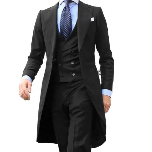 Royal Blue Long Tail Coat 3 Piece Gentleman Man Suit 4