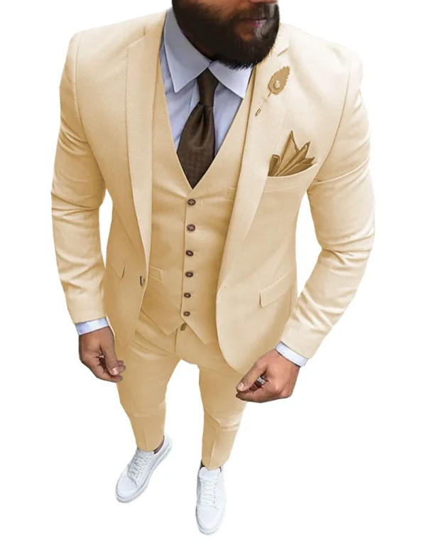 Men Suits 3 Pieces Slim Fit Tuxedos (Blazer+Pants+Vest) 5