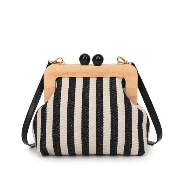 Fashion Striped Wooden Clip Shell Bags 4
