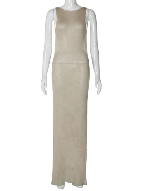 Tossy Elegant Backless Slit Long Dress Women's Sexy Suspender Hollow Solid Color Slim See-through 2024 Summer Fashion Long Dress 6