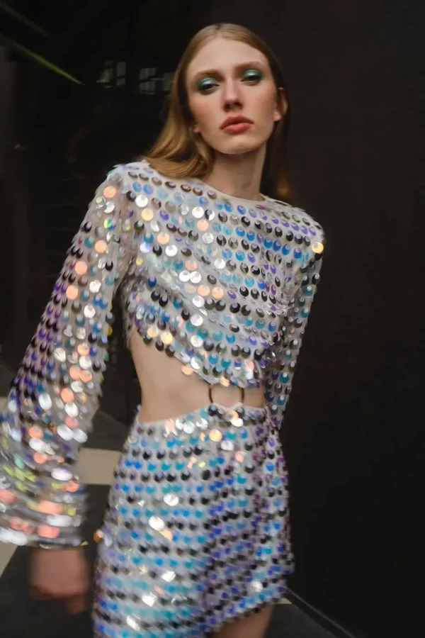 Sequins Hollow Out Mini Dress 4