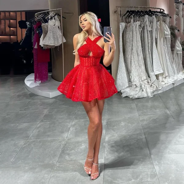 Msikoods Red Spark Shiny Party Dress