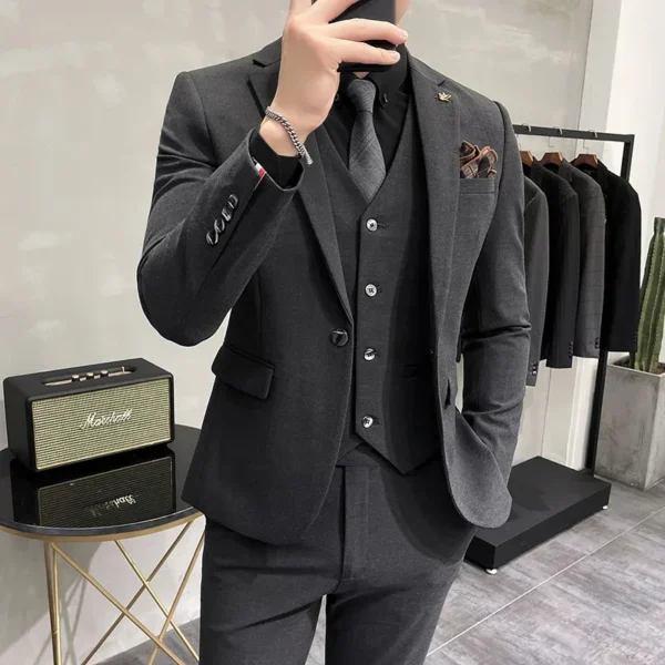 ( Jacket + Vest + Pants ) High-end Brand Boutique Mens Casual Business Suit