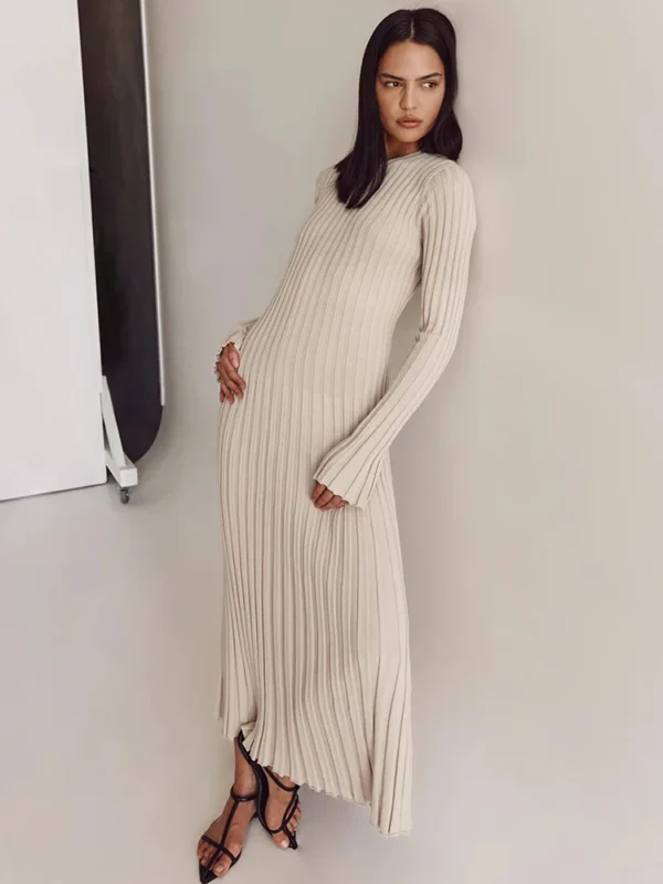 Tossy Lace-Up Female Knit Maxi Dress 4