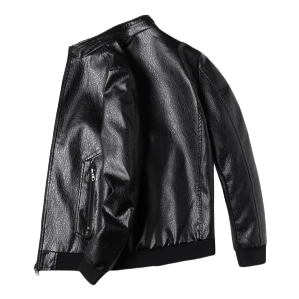(Large Size) Men's Simple Leather Leather Biker Jacket 4