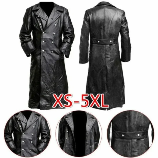 GERMAN CLASSIC WW2 MILITARY BLACK LEATHER TRENCH COAT