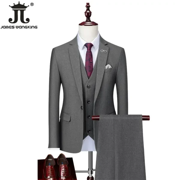 Blazer and Vest and Pants Solid Color Men's Casual Suit 2