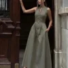 Elegant Solid O-neck Sleeveless Long Dress Women's Fashion High Waist Zipper Dresses 2024 Summer Office Lady Commute Robes 3