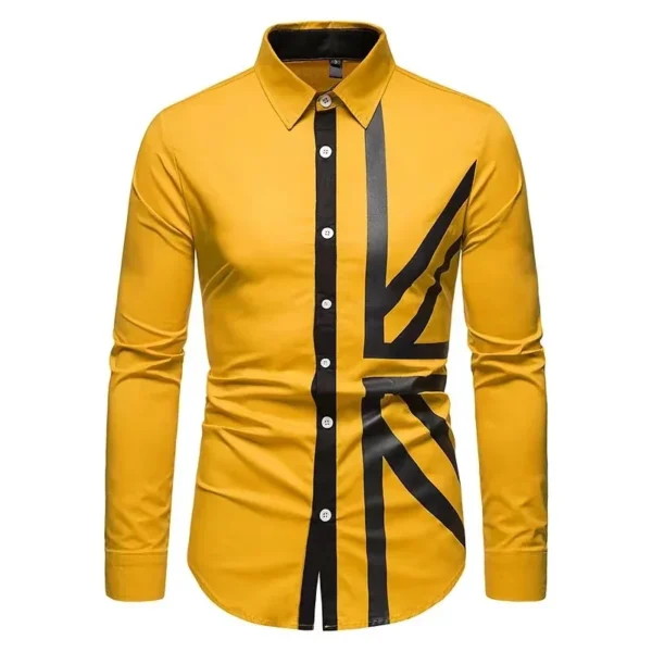 Men's Casual Plaid Striped Patchwork Shirt 2